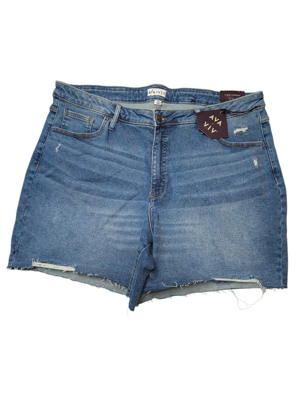 NWT Ava & Viv Medium Blue Distressed High-Rise Denim Shorts Size 22W